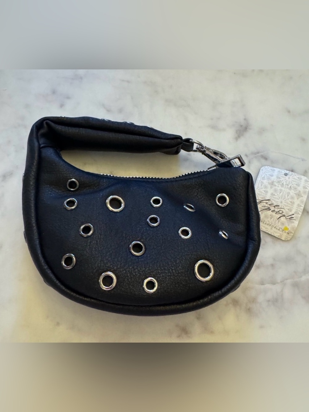Free People Black Grommet Mini Shoulder Bag NWT - Picture 6 of 7